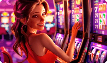 Woman in a casino plays slots